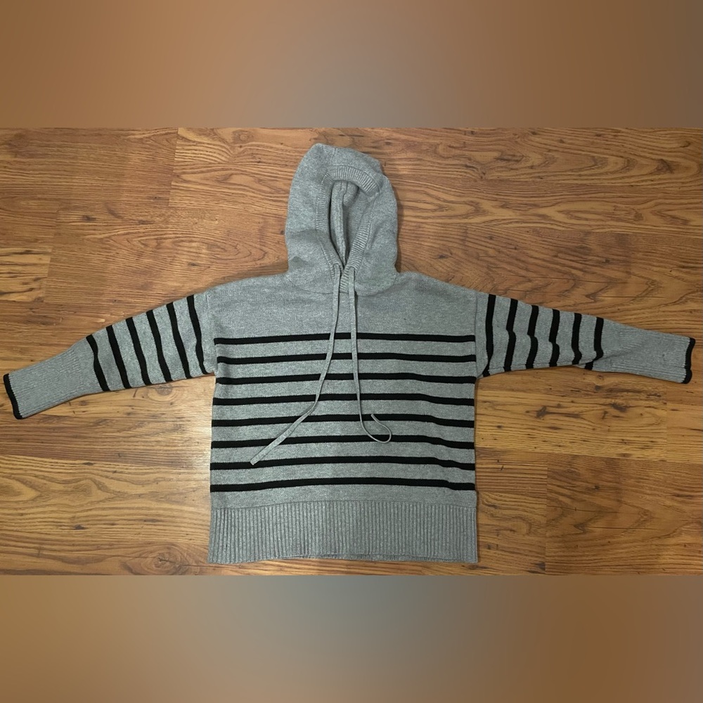 Philosophy Gray and Black Striped Hoodie Sweater